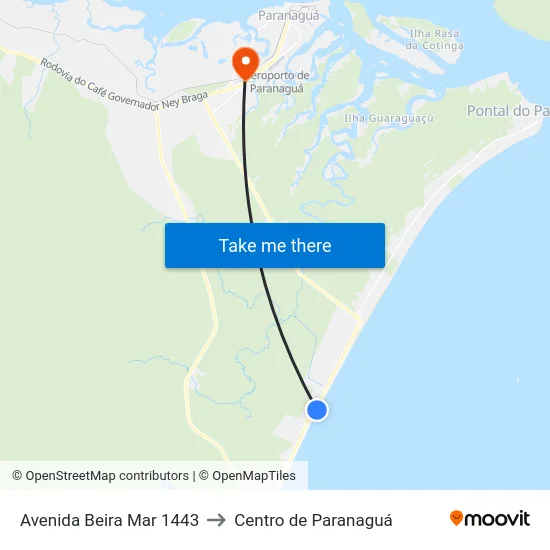 Avenida Beira Mar 1443 to Centro de Paranaguá map