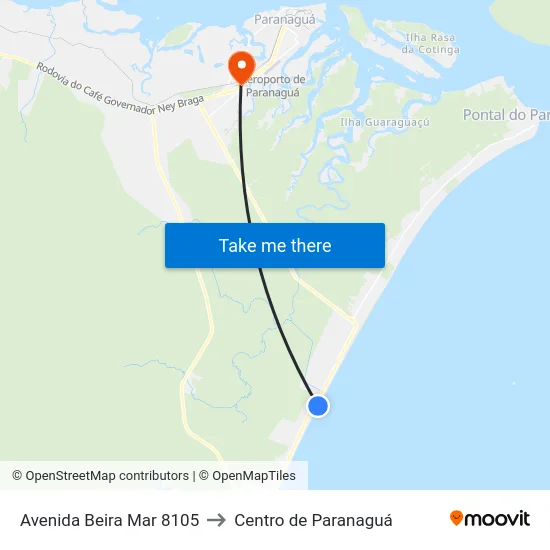 Avenida Beira Mar 8105 to Centro de Paranaguá map