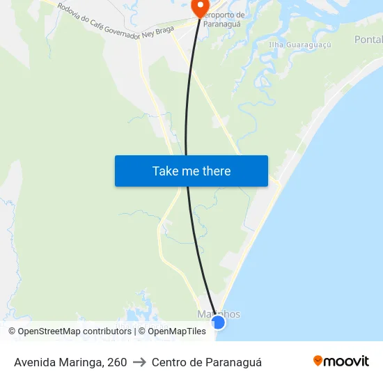 Avenida Maringa, 260 to Centro de Paranaguá map