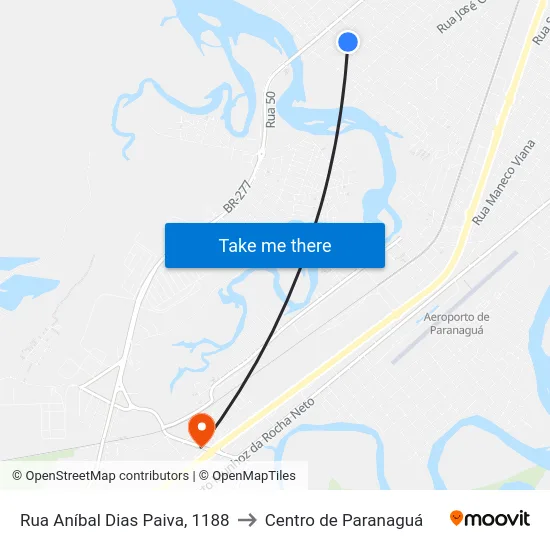 Rua Aníbal Dias Paiva, 1188 to Centro de Paranaguá map