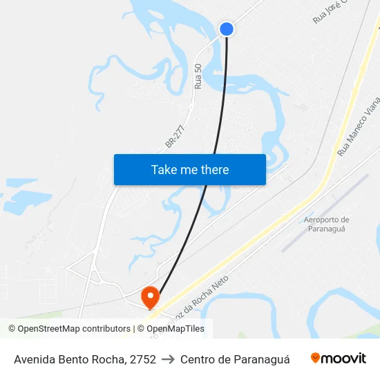 Avenida Bento Rocha, 2752 to Centro de Paranaguá map