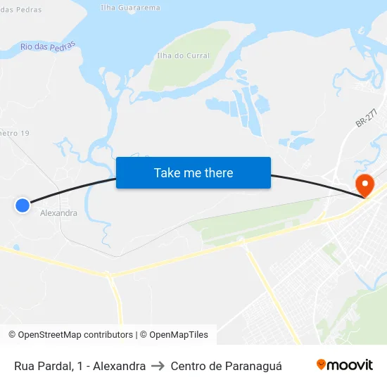 Rua Pardal, 1 - Alexandra to Centro de Paranaguá map