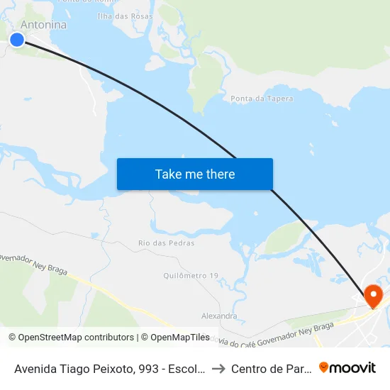 Avenida Tiago Peixoto, 993 - Escola João Paulino to Centro de Paranaguá map