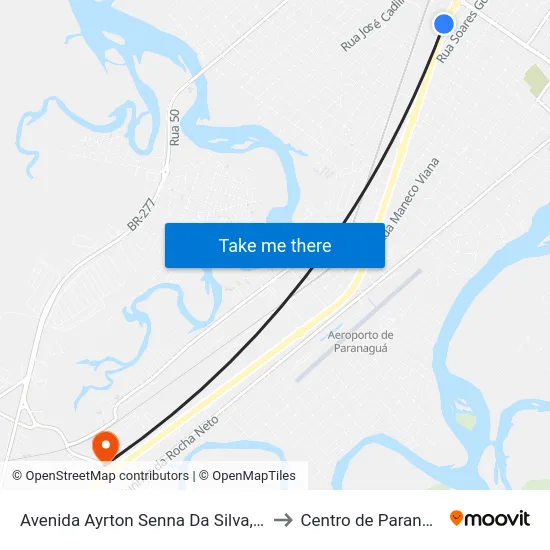 Avenida Ayrton Senna Da Silva, 1544 to Centro de Paranaguá map