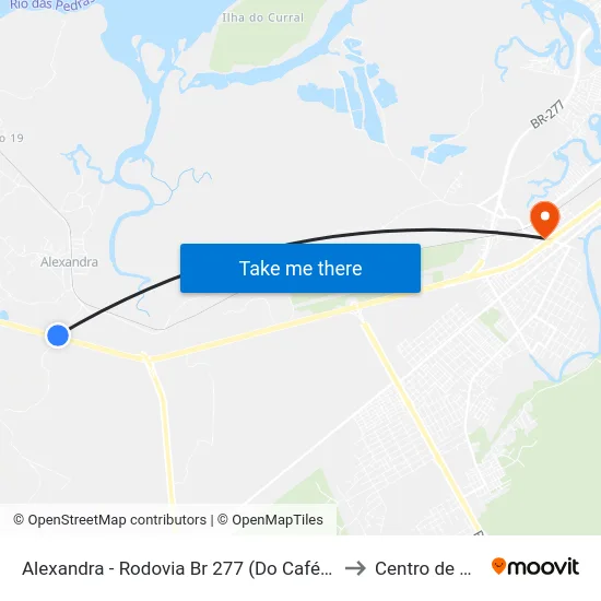 Alexandra - Rodovia Br 277 (Do Café - Governador Ney Braga) to Centro de Paranaguá map