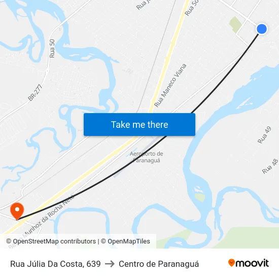 Rua Júlia Da Costa, 639 to Centro de Paranaguá map