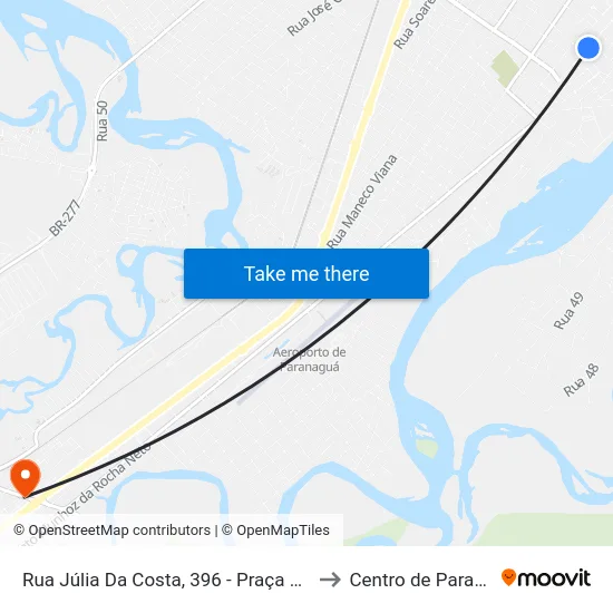 Rua Júlia Da Costa, 396 - Praça Dos Leões to Centro de Paranaguá map