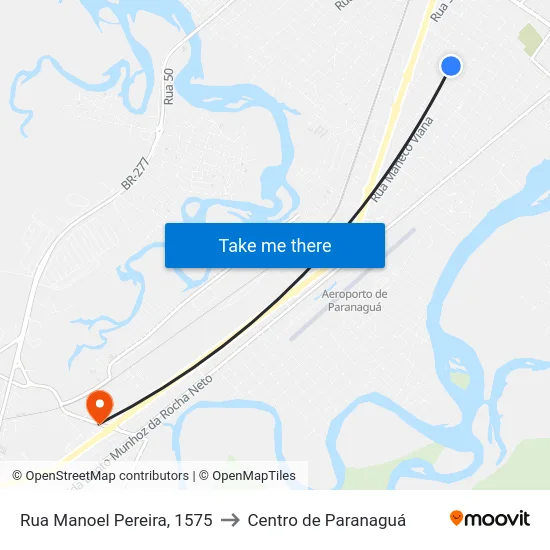 Rua Manoel Pereira, 1575 to Centro de Paranaguá map
