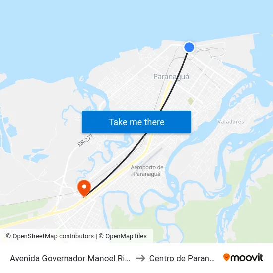 Avenida Governador Manoel Ribas, 2 to Centro de Paranaguá map