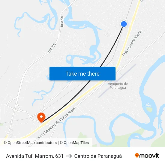 Avenida Tufi Marrom, 631 to Centro de Paranaguá map