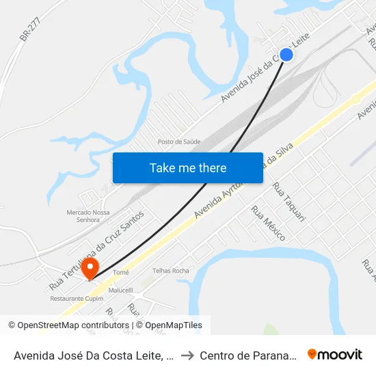 Avenida José Da Costa Leite, 533 to Centro de Paranaguá map