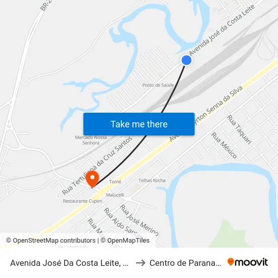 Avenida José Da Costa Leite, 1080 to Centro de Paranaguá map