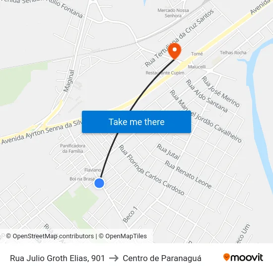 Rua Julio Groth Elias, 901 to Centro de Paranaguá map