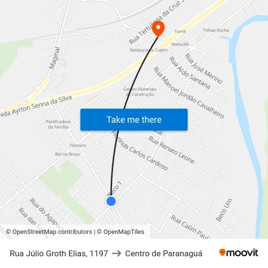 Rua Júlio Groth Elias, 1197 to Centro de Paranaguá map