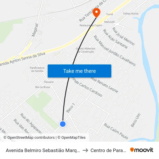 Avenida Belmiro Sebastião Marques, 1708 to Centro de Paranaguá map