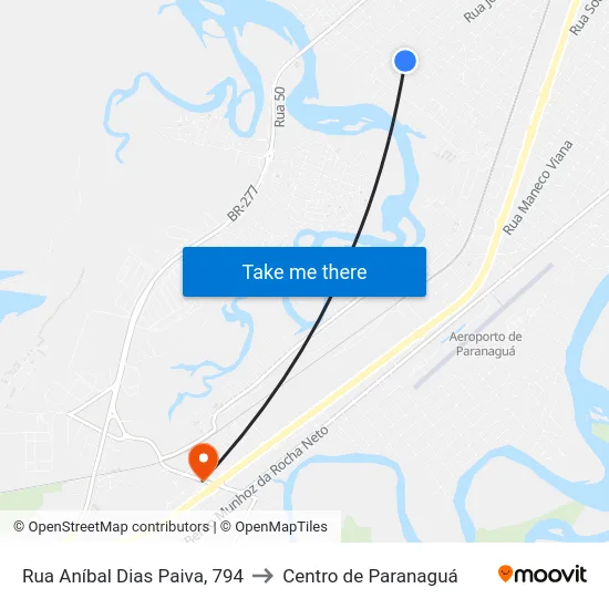 Rua Aníbal Dias Paiva, 794 to Centro de Paranaguá map