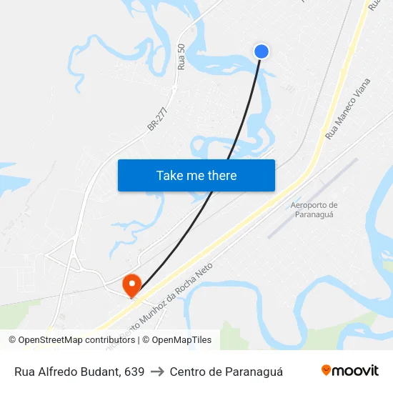 Rua Alfredo Budant, 639 to Centro de Paranaguá map