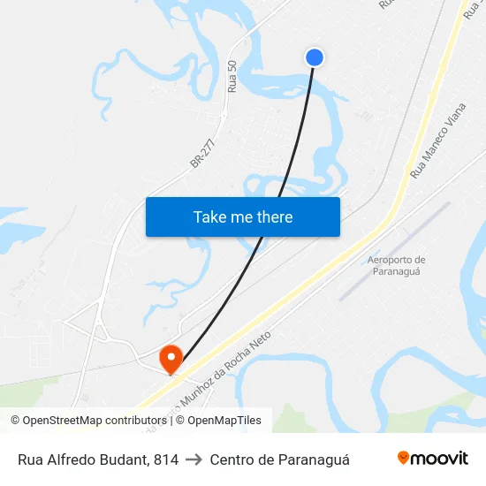 Rua Alfredo Budant, 814 to Centro de Paranaguá map
