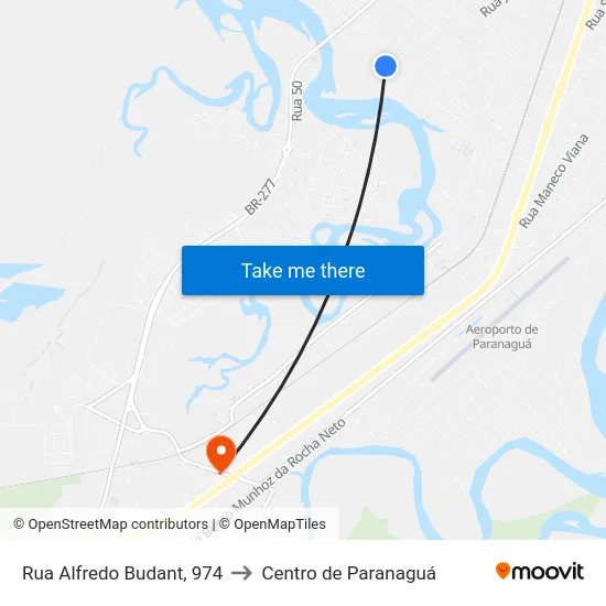 Rua Alfredo Budant, 974 to Centro de Paranaguá map