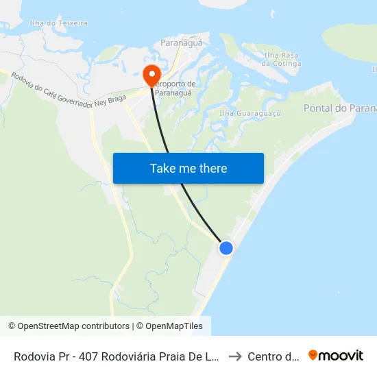 Rodovia Pr - 407 Rodoviária Praia De Leste/ Prefeitura De Pontal Do Paraná/Upa to Centro de Paranaguá map