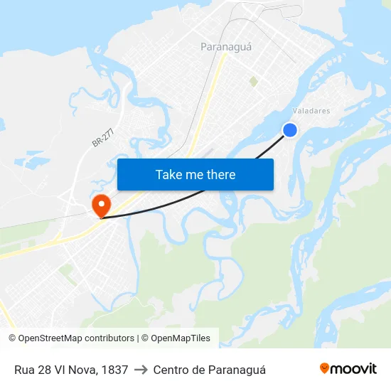 Rua 28 Vl Nova, 1837 to Centro de Paranaguá map