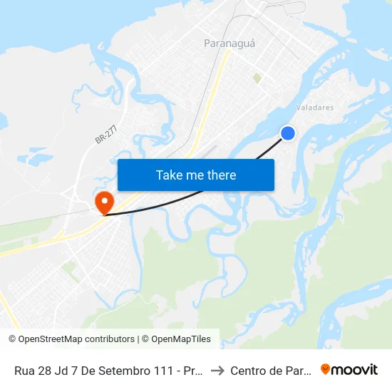 Rua 28 Jd 7 De Setembro 111 - Praça Orlandino to Centro de Paranaguá map