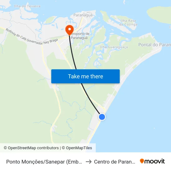 Ponto Monções/Sanepar (Embarque) to Centro de Paranaguá map