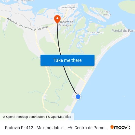 Rodovia Pr 412 - Maximo Jabur, 9346 to Centro de Paranaguá map