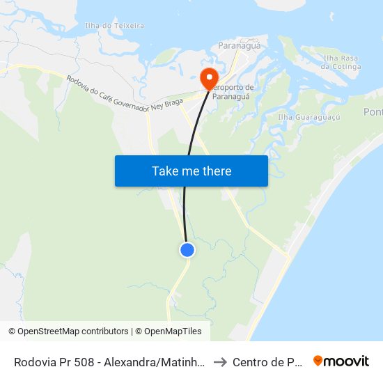 Rodovia Pr 508 - Alexandra/Matinhos (Colônia Pereira) to Centro de Paranaguá map