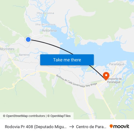 Rodovia Pr 408 (Deputado Miguel Bufara) to Centro de Paranaguá map