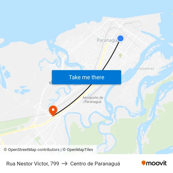 Rua Nestor Víctor, 799 to Centro de Paranaguá map