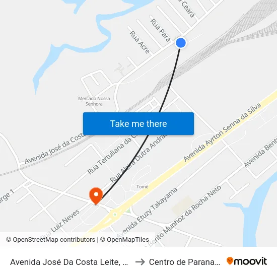 Avenida José Da Costa Leite, 1530 to Centro de Paranaguá map