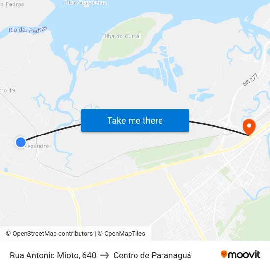 Rua Antonio Mioto, 640 to Centro de Paranaguá map