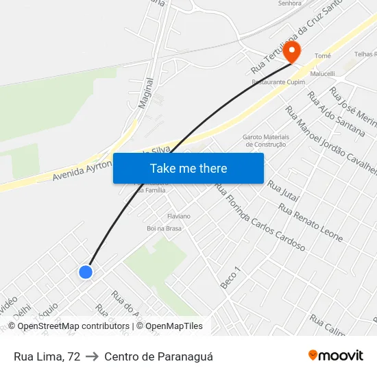 Rua Lima, 72 to Centro de Paranaguá map