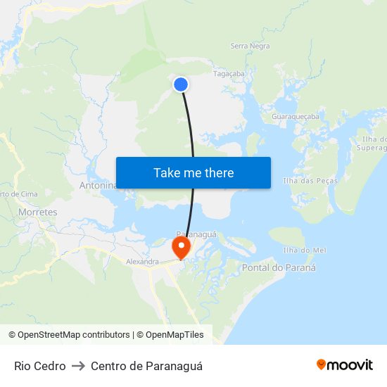 Rio Cedro to Centro de Paranaguá map