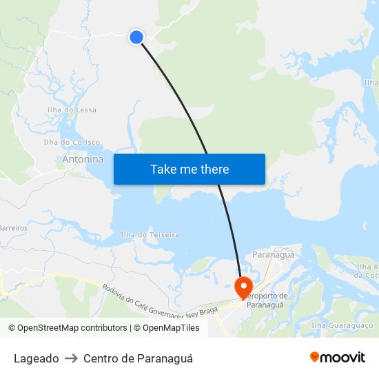 Lageado to Centro de Paranaguá map