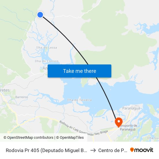 Rodovia Pr 405 (Deputado Miguel Bufara) - Barro Vermelho to Centro de Paranaguá map