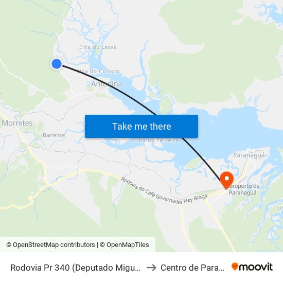 Rodovia Pr 340 (Deputado Miguel Bufara) to Centro de Paranaguá map