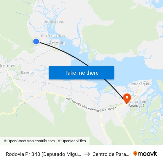 Rodovia Pr 340 (Deputado Miguel Bufara) to Centro de Paranaguá map