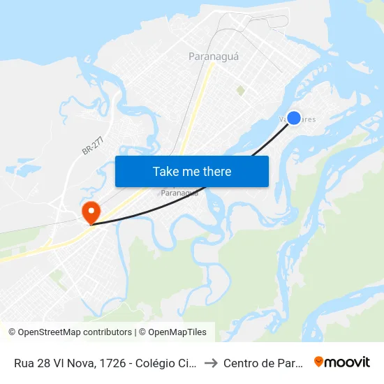 Rua 28 Vl Nova, 1726 - Colégio Cidália Gomes to Centro de Paranaguá map
