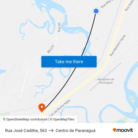 Rua José Cadilhe, 563 to Centro de Paranaguá map