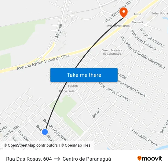 Rua Das Rosas, 604 to Centro de Paranaguá map
