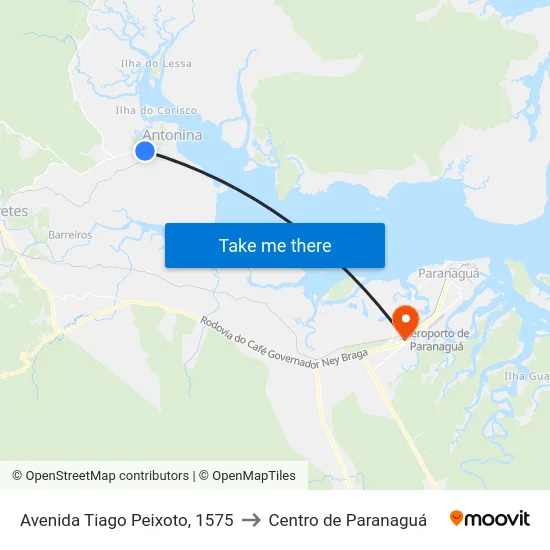 Avenida Tiago Peixoto, 1575 to Centro de Paranaguá map