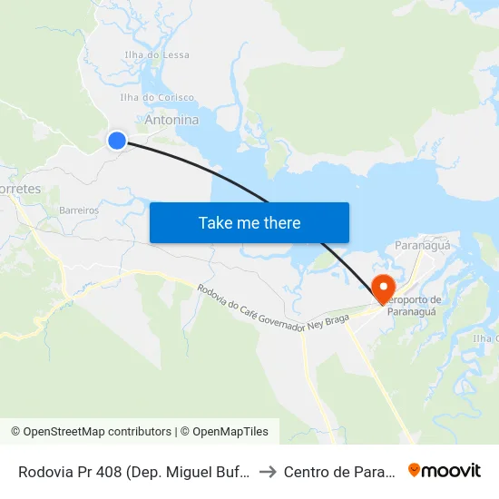 Rodovia Pr 408 (Dep. Miguel Bufara) 3828 to Centro de Paranaguá map