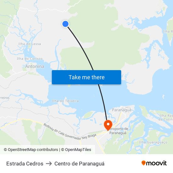 Estrada Cedros to Centro de Paranaguá map