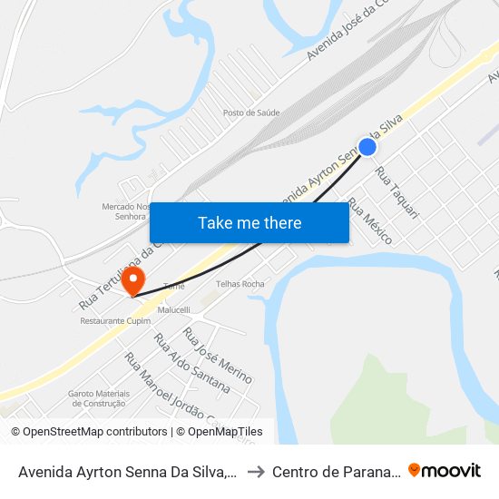 Avenida Ayrton Senna Da Silva, 2052 to Centro de Paranaguá map