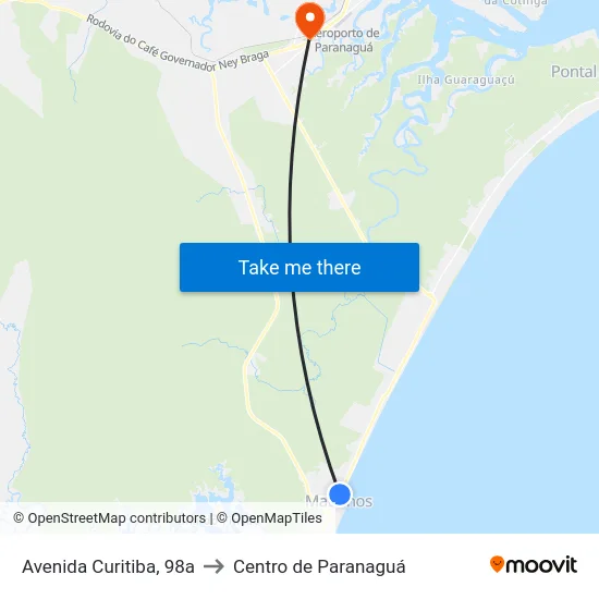 Avenida Curitiba, 98a to Centro de Paranaguá map