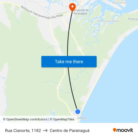 Rua Cianorte, 1182 to Centro de Paranaguá map