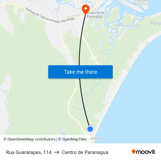 Rua Guararapes, 114 to Centro de Paranaguá map