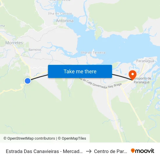 Estrada Das Canavieiras - Mercado Rio Sagrado to Centro de Paranaguá map